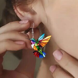 STAINED~GLASS HUMMINGBIRD EARRINGS